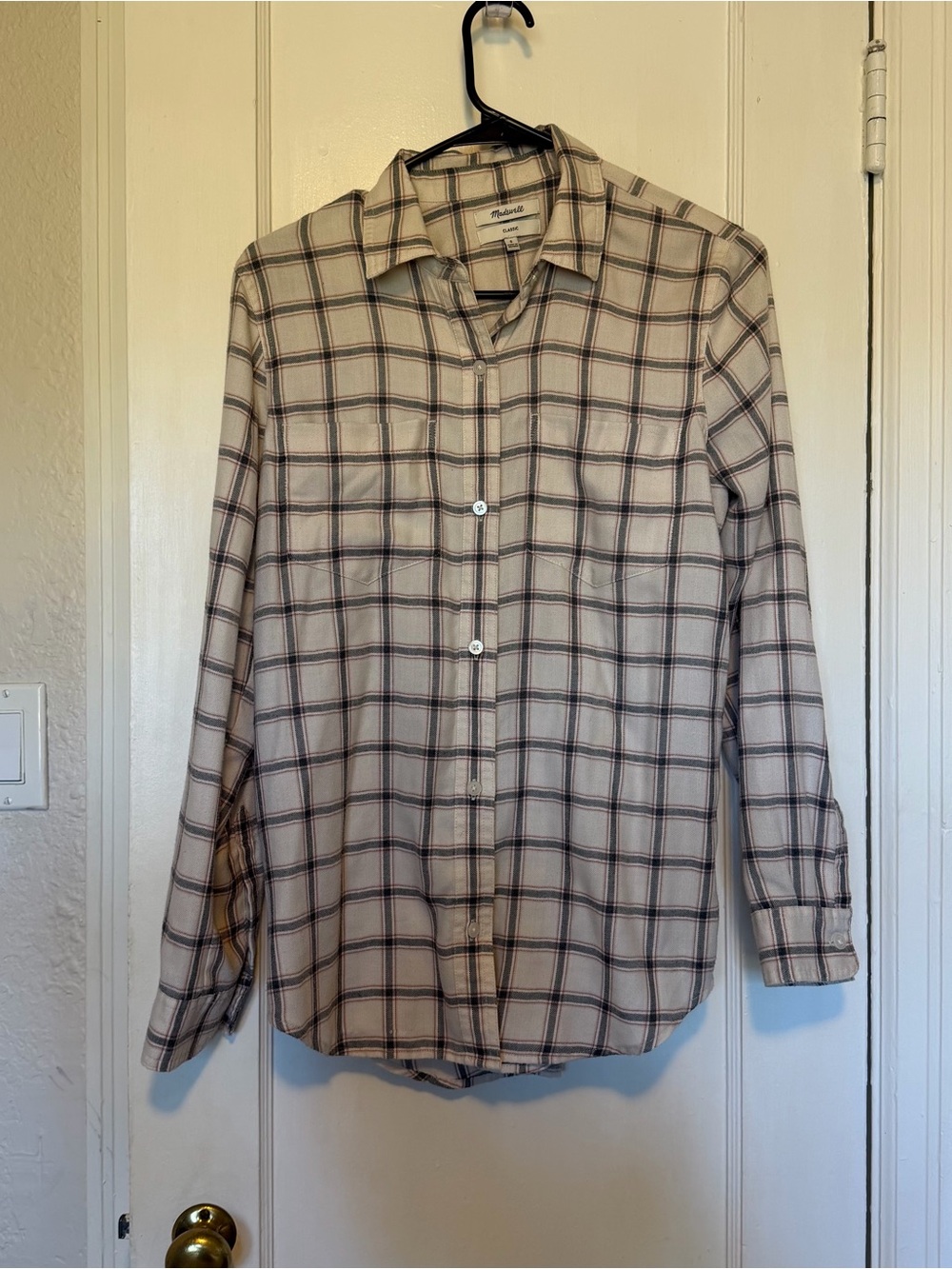 Madewell Beige Plaid Long-Sleeve Button-Down Shirt